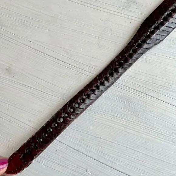 Vintage Brown Leather Braided Woven Belt UNISEX Silver-Plate Buckle, SZ 28 - Picture 7 of 9